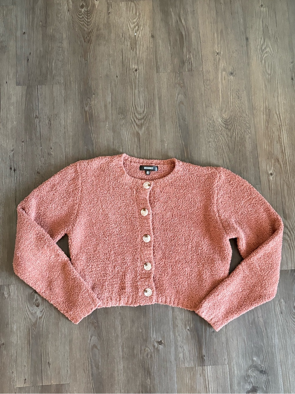 Missguided Dusty Pink Bouclé Cropped Button Cardigan